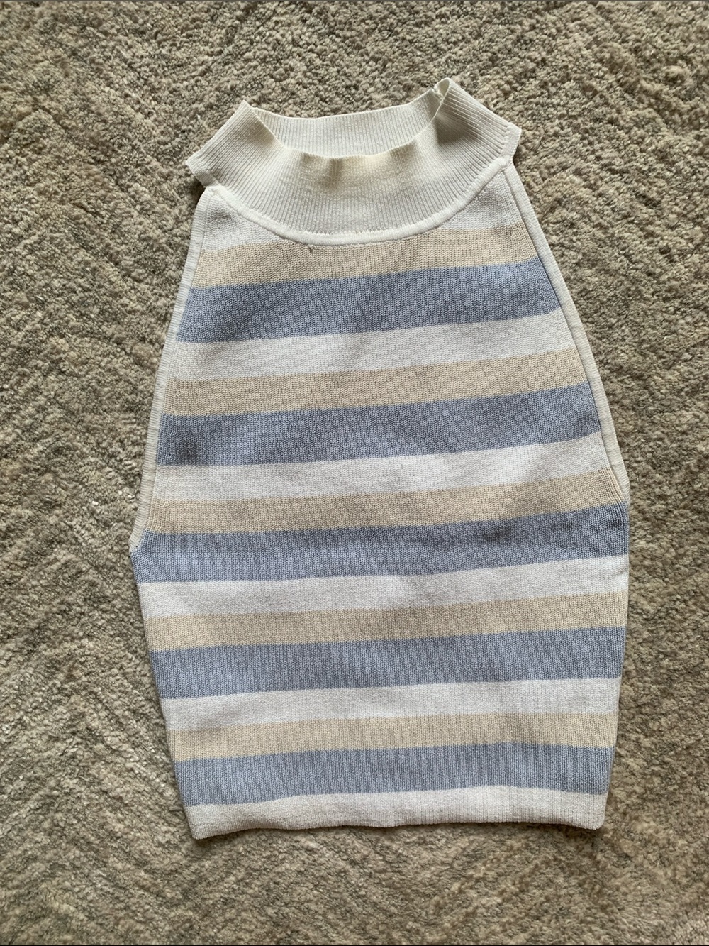 Babaton Striped Knit Halter Top in Cream, Blue & Tan